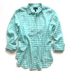 J.Crew Women’s Boy Fit Crinkle Gingham Cotton Button Down Seamist Shirt Sz  10T